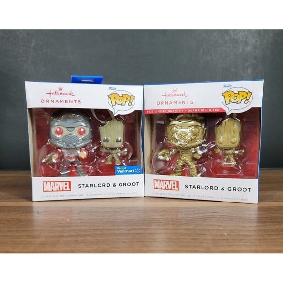 Funko Pop Hallmark Ornaments Starlord & Groot GOLD Chase & Common 4 Pops NEW - Picture 9 of 11